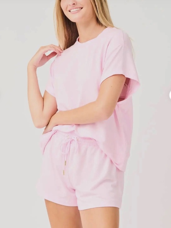 Mary Square Tops - Women's Two-Piece Lounge Set - Light Pink